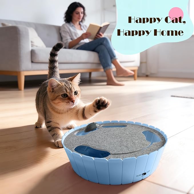Pawaboo Interactive Cat Toy with Running Mouse, Electronic Motion Cat Toy Automatic Teaser for Indoor Cats, Pop and Play Hide Seek Cats Toys Hunting Mouse for Pet Kitten Play Fun Exercise, Blue