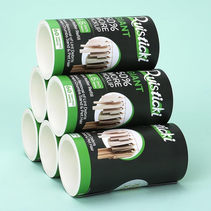4.6 inch Giant Extreme Stick Lint Roller Refills for Evercare Giant Lint Roller and T Handle Lint Roller Extra Sticky 60 Sheets Each Refill 6 Pack 360 Easy- Peel Sheets Total
