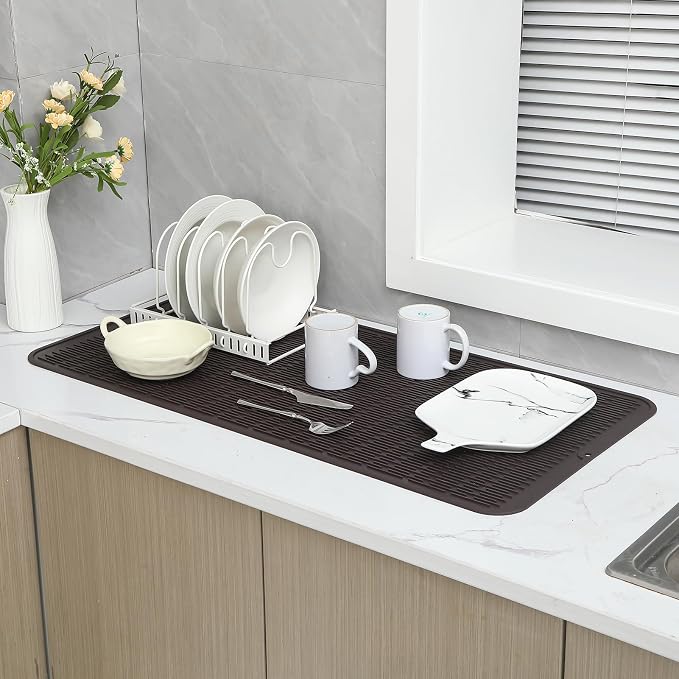 MicoYang Silicone Dish Drying Mat for Multiple Usage,Easy clean,Eco-friendly,Heat-resistant Silicone Mat for Kitchen Counter or Sink,Refrigerator or Drawer Liner Coffee 5XL 36inches x 18inches
