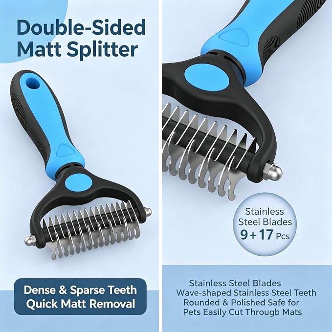 acssart Pet Grooming Brush Double Sided Dematting Comb & Undercoat Rake for Dogs Cats - Long Hair Deshedding Brush (Black)