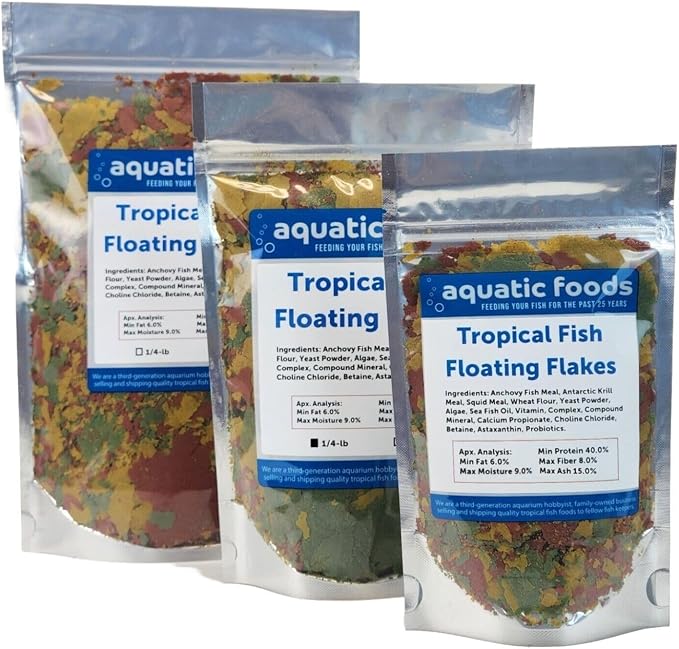 Tropical Fish Flakes, Mix of Krill, Color Enhancing, Spirulina Flakes for Cichlids, Angels, Tetras, Guppies, All Tropical Fish...WL…3-lbs Poly Bag