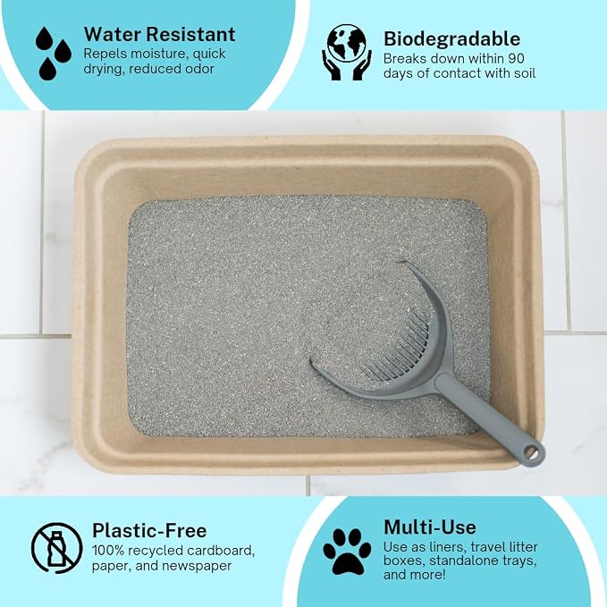 Luli & Cat Disposable Litter Boxes for Cats | Large Sized 4-Pack | Durable and Water Resistant