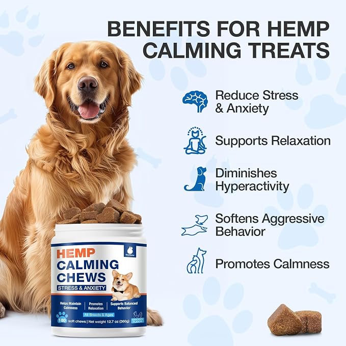 Calming Chews for Dogs - Advanced Неmр Dog Calming Chews- Anxiеty Rеlief Treats for Composure, Separation, Barking, Thunderstorms, Stress Rеlief - Hiр and Jоint Supplement -180 Soft Treats