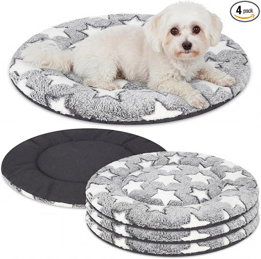 VitalCozy 4 Pcs Dog Crate Pads, Ultra Soft Warm Washable Anti-Slip Kennel Bed Mat for Pets, Reversible, Replaceable, Cage Liner for Small Medium Large Dogs and Cats(Dia 16 Inch,Star,Gray)