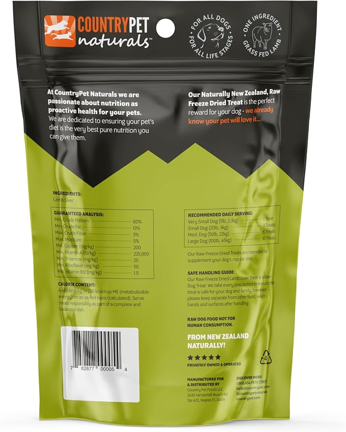 New Zealand Raw Freeze-Dried Lamb Liver 60% Protein Bites 100% Grass-Fed, Premium, Single Ingredient, Grain & Gluten Free Dog Treat & Topper. No Crumbling 1-Pack