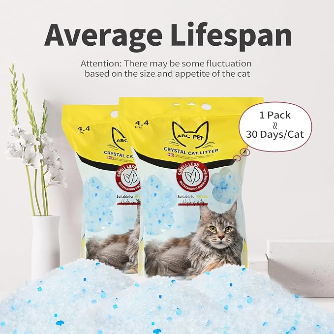 ABCPET Cat Litter Crystals No Clumping Odor Control Kitty Litter Non-Clumping No scooping Low Dust, Low Tracking, Dehydrates Waste - 25.8 lbs (6 x 4.3 lb Packs)