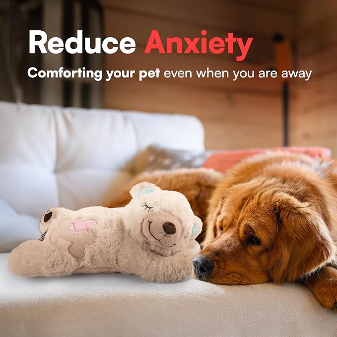 ALL FOR PAWS Heartbeat Puppy for Dogs, Dog Anxiety Relief and Sleep Aid Toy, Comfort Stuffed Animal Dog Toys for Behavioral Training,Plush Heart beat Snuggling Bear with Warm Bag for Small Large Dogs