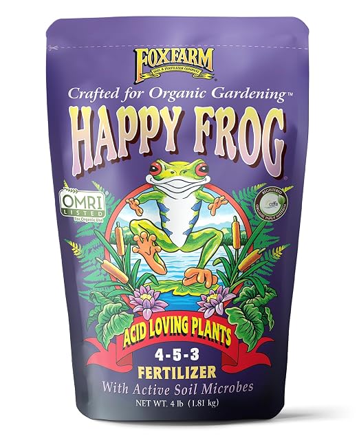 FoxFarm Happy Frog Acid Loving Plants Fertilizer - Slow Release Fertilizer for Azaleas, Rhododendrons, Blueberries & More - Contains Mycorrhizal Fungi & Soil Microbes - OMRI Listed - 4 lb