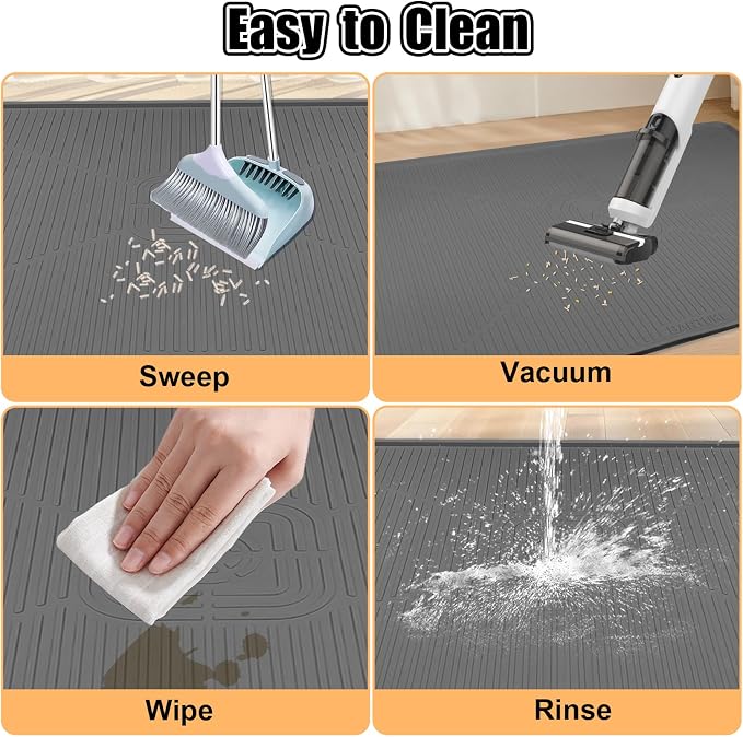 Silicone Cat Litter Mat, 45" x 30" Extra Large Litter Trapping Mat for Litter Box, Leak-Proof, Non-Slip, Kitty Litter Mats with Soft Texture for Floor, Keeping The Floor Clean (Dark Grey)