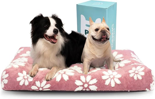 Dog Beds for Extra Large Dogs, Cute Thick Dog Bed for Crate Kennel, Fluffy Pet Bed with Removable Washable Cover and Anti-Slip Bottom, 41"x 28", Pink Flower
