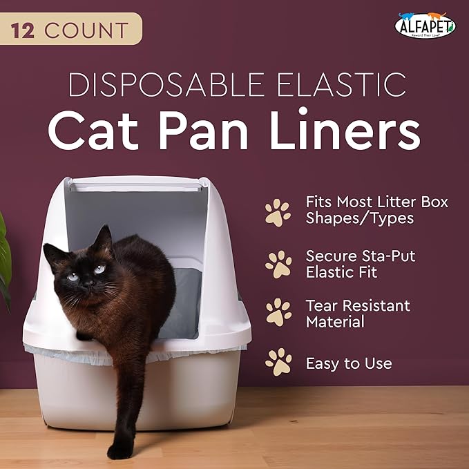 Alfapet Cat Litter Box Liners Large 12 Count - Tear-Resistant Cat Litter Bags - Waterproof Kitty Litter Liners - Fits Litterbox Pan Sizes Medium and Large, 31" x 17", 20 lb Capacity