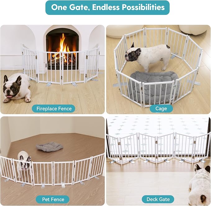 No Pawblems Free Standing Short Dog Gate, 16.5'' Tall Foldable Dog Fence for Indoor & Outdoor, Up to 36 Inch Extra Wide Puppy Gate for Stairs, Hallways, Doorways, Deck, Yard (White, 3 Panels)