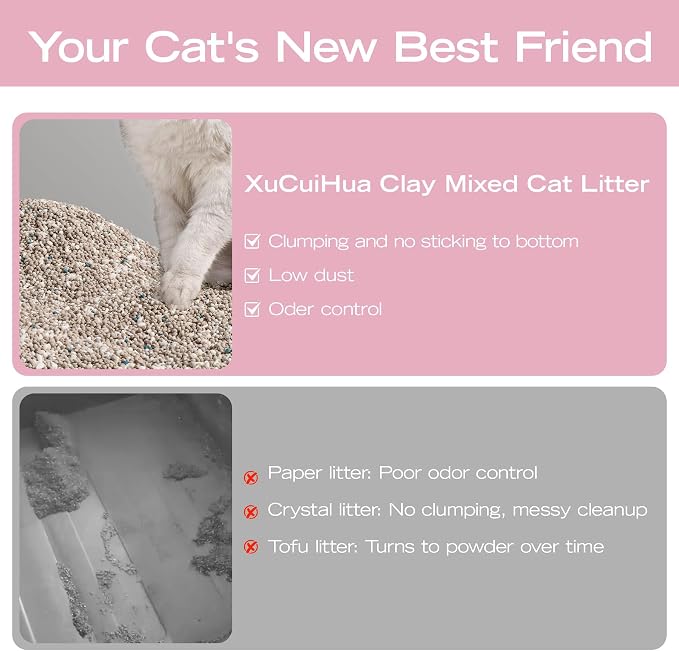 XuCuiHua Bentonite Mix Cat Litter, Strong Clumping Litter, Odor Control, Easy Scooping, Clumps Lift Cleanly, Low Dust, Corn & Cassava Litter, 5.5 LB x 3 Bags