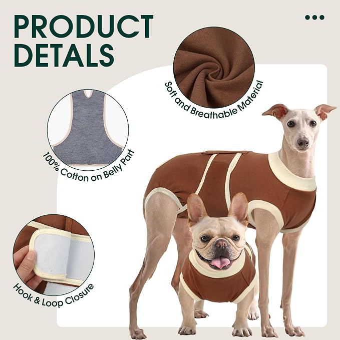 Kuoser Dog Recovery Suit, Soft & Breathable Fabric, Anti Licking, Cone Alternative, Brown XL