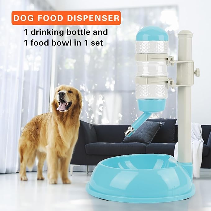 Dog Water Bottle Stand, Adjustable No Drip Portable Pet Water Bottle Standing Water Dispenser for Dog and Cat, 23.5 x 23.5 x 35cm (Blue)