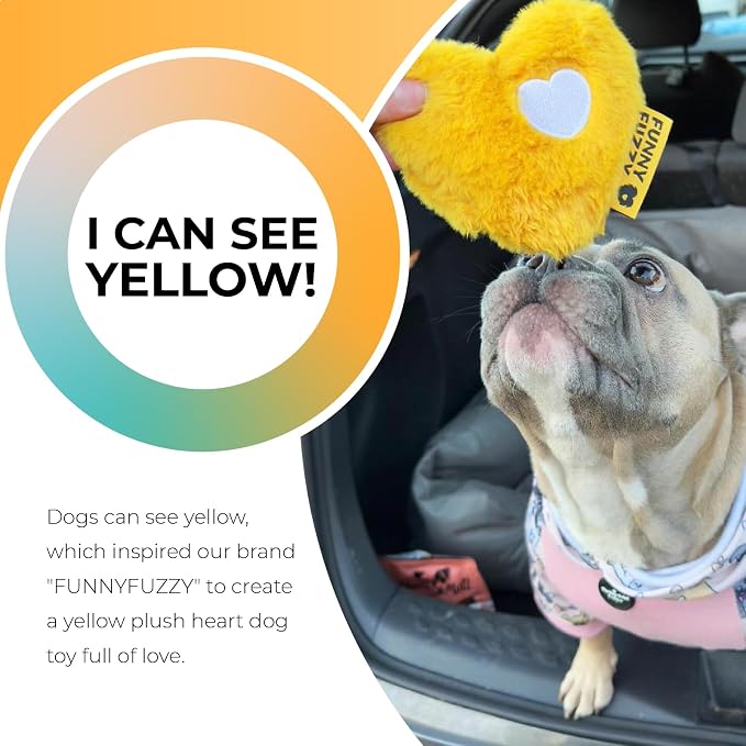 FUNNY FUZZY Dog Toy, Heart Plush Squeaky Dog Toy for Puppy Cats with Soft Squeaker, Fun for Indoor Puppies and Kitten, Pet Toy for Small Medium Large Breeds, Yellow,1PC