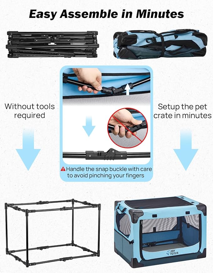 JOYTUTUS 26 Inch Collapsible Dog Crate, Steel Frame 8-Bar Foldable Soft Kennel, Portable Travel Crate for Medium Dog Up to 33lbs, Oxford Cat Carrier Fit for Car Travel Indoor Outdoor