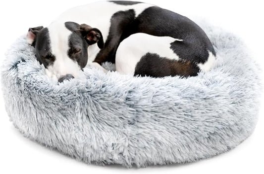 Barkbox Dog Bed, 2-in-1 Memory Foam Donut Cuddler Dog and Cat Bed, Calming Orthopedic Joint Relief Fur Crate Lounger for Pets, Machine Washable + Removable Cover, Waterproof Lining, Includes Toy