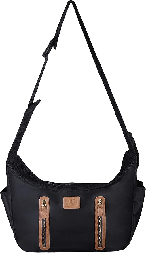 Pet Gear R&R Sling Carrier for Cats/Dogs, Storage Pockets, Removable Washable Liner, Zippered Top with Mesh Window, Black