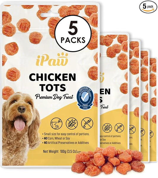 iPaw 5 Stock-Up Combo Chicken Tots Dog Treats for Puppy Training, SQF Certified Human Grade Dog Treat, Hypoallergenic, Easy to Digest (Chicken Tots), 5 Packs