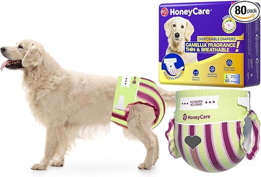 HONEY CARE Petrichor Female Dog Diaper, Camellia Fragrance, Emits Fresh Scent While Absorbing Urine, Thin & Breathable, L, 80 Count