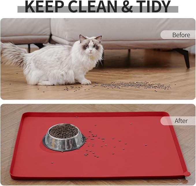 Reopet Silicone Pet Feeding Mat - Waterproof & Non-Slip Dog Cat Placemat | High Raised Edges Prevent Food & Water Spills to Protect Floors, Easy to Clean, Fit for Dog Cat Bowls