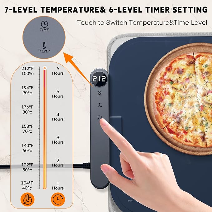 Homelove Warming Mat for Food - Electric Warming Tray with 6-Level Temperature and Hours Setting, Full Surface Graphene Heating, Waterproof Dishwasher-Friendly Food Warmer for Parties, Kitchen (Grey)