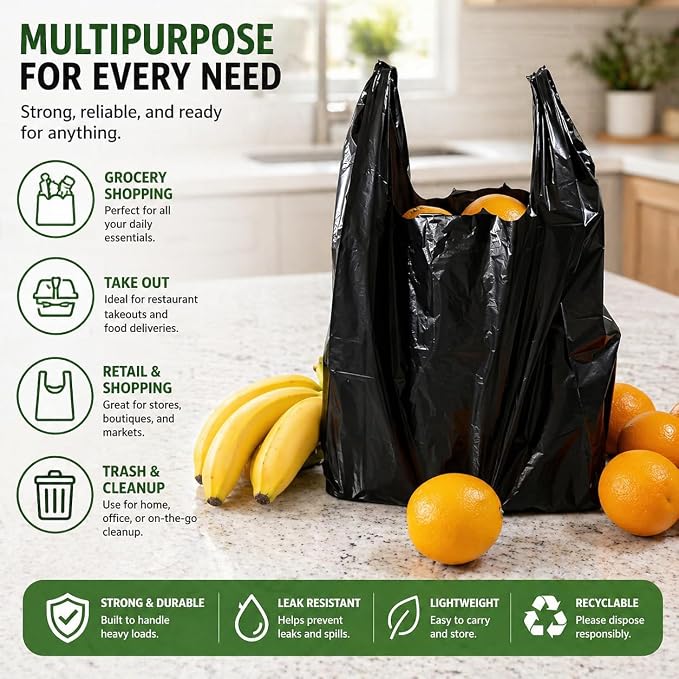 T-shirt Biodegradable Black Plastic Bag (600 ct.) Small Can Liners Thank You Grocery Shooping Size Doggy Poop Bags Compatible with Arm & Hammer Swivel Bin & Rake pooper scooper Multipurpose Bags