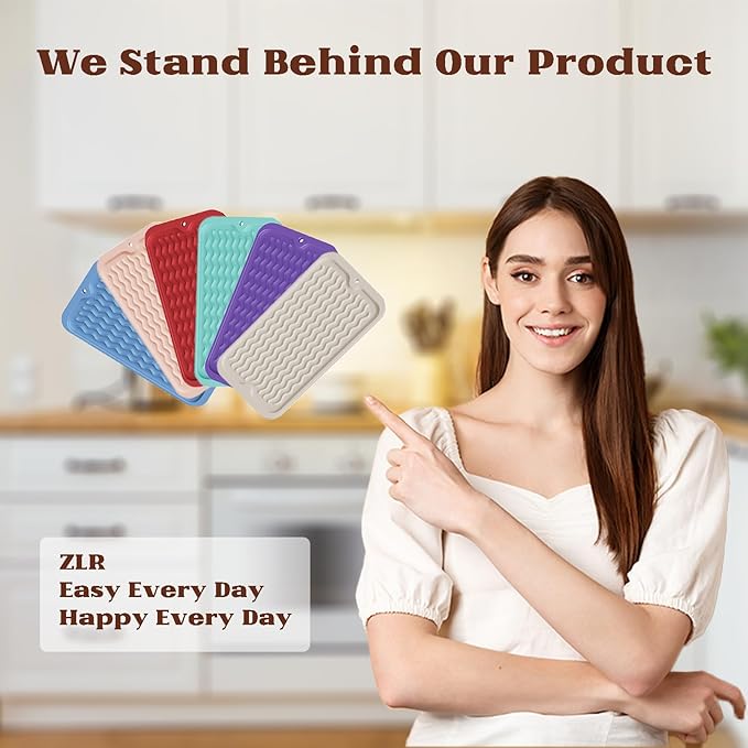 ZLR Silicone Sink Caddy Tray (6" x 12" / 153 x 305mm) - Narrow Sponge Holder for Kitchen Counter - Waterproof Dish Drying Mat, Non-Slip Soap Dispenser Mat & Bathroom Vanity Organizer (Lichen Blue)