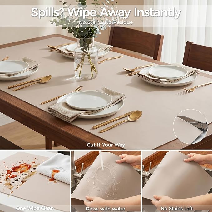 Extra Large Silicone Mat for Countertop & Table with Gift Tube Packaging, Thickened Non-Slip Heat Resistant Table Protector, Cuttable Waterproof Kitchen Prep & Kids Craft Mat