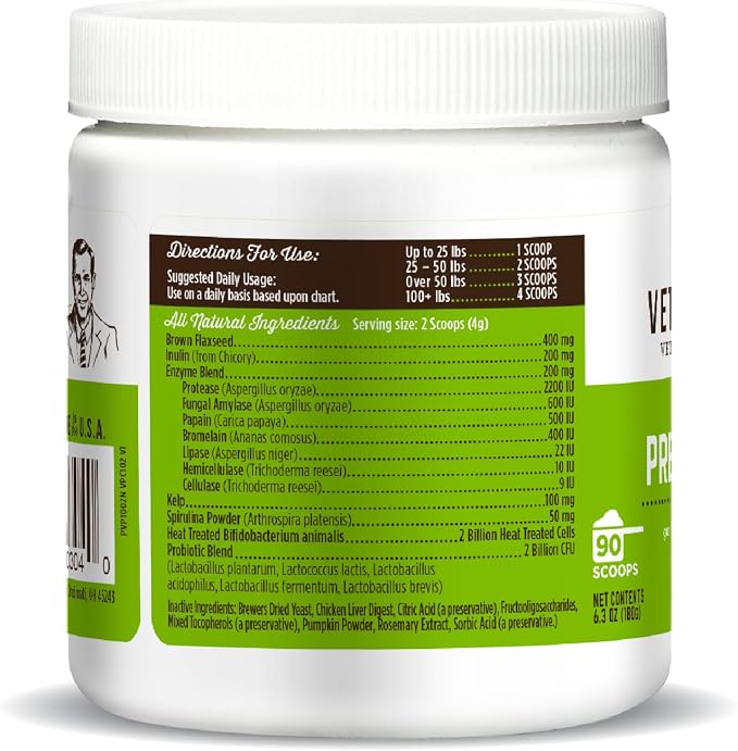 Dr. Joseph's VetPro Complete Advanced Pre & Probiotics Powder for Dogs, Meal Topper, 90 Scoops, Supports Gut Health, Diarrhea, Digestive Health & Allergies, Chicken/Pumpkin Flavor, 4 Billion CFUs