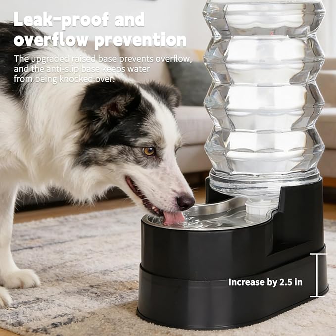 RIZZARI Elevated 9L Stainless Steel Pet Water Dispenser – Gravity Auto Refill Waterer with Anti-Spill Design for Large Dogs & Senior Pets, Healthy Hydration for Indoor Home & Garage Use
