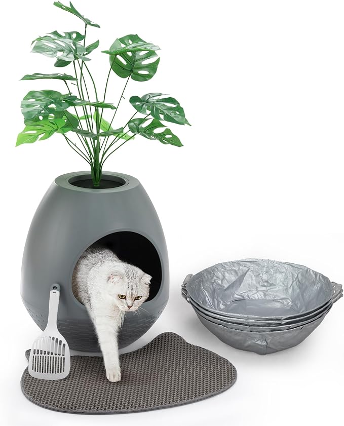Eggloa6 Plant Litter Box Large Cat Hidden Litter Box with 4X Litter Box Liners, Cat Litter Mat, Artificial Plant Litter Box Enclosure Furniture Large DIY Litter Box Furniture for Cat Kitty Bunny