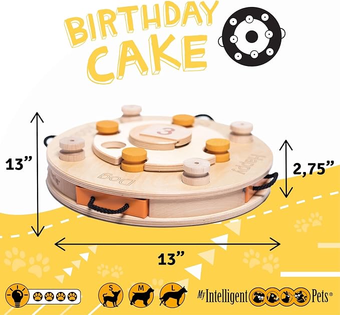Birthday Cake Interactive Dog Puzzle Toy Level 4-21 Treat Compartments, Adjustable Difficulty - Mental Stimulation, Enrichment Game for Smart Dogs