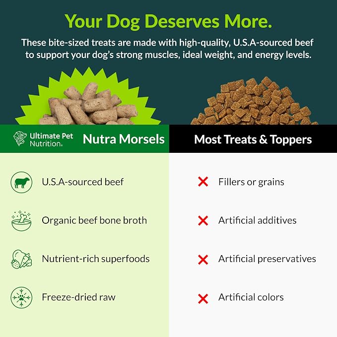 ULTIMATE PET NUTRITION Nutra Morsels, Superfood Treat & Food Topper (Beef, Pack of 3)