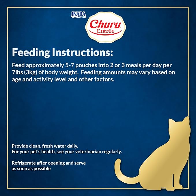 INABA Churu Entrée Pate for Cats, Grain-Free, High Moisture, Prebiotic Wet Cat Food, 1.76oz. per Pouch, 6 Pouches, Chicken with Tuna Recipe