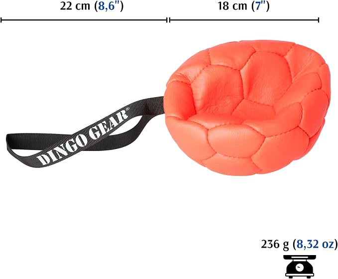 DINGO GEAR WWW.DINGOGEAR.COM 1977 Set Faux Leather Ball with Pump for Dog Training, as Reward for Fetch tug of war, for Strong Dog, Handmade, 7in Orange Z30033