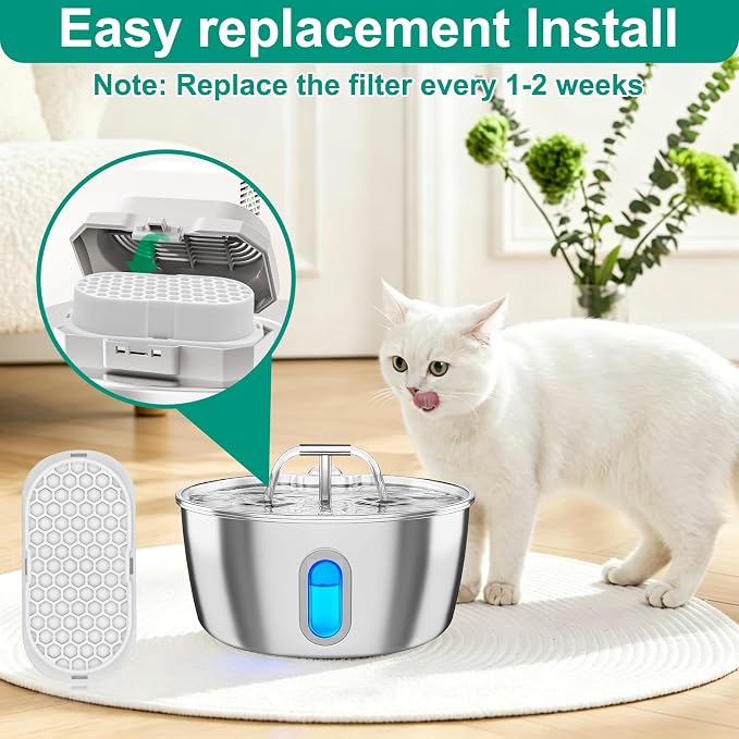 24 Pack Cat Fountain Replacement Filters Compatible with Neareal 108oz/3.2L Stainless Steel Pet Water Fountain，12 Filters & 12 Sponges neareal cat fountain replacement filters