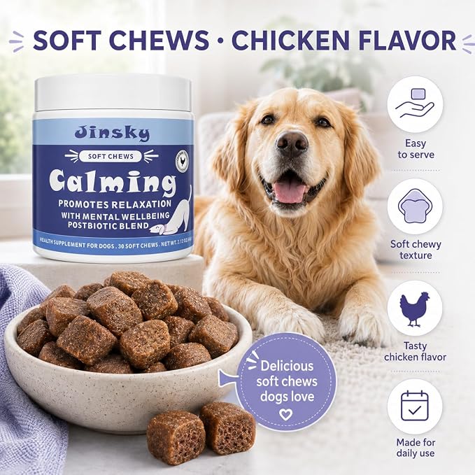Emotional Support Softening Chewable Tablets (Chicken Flavor), containing Flaxseed Complex, Chamomile, melatonin, Passion Fruit, L-theanine (30 Capsules/Box) * 2 Box