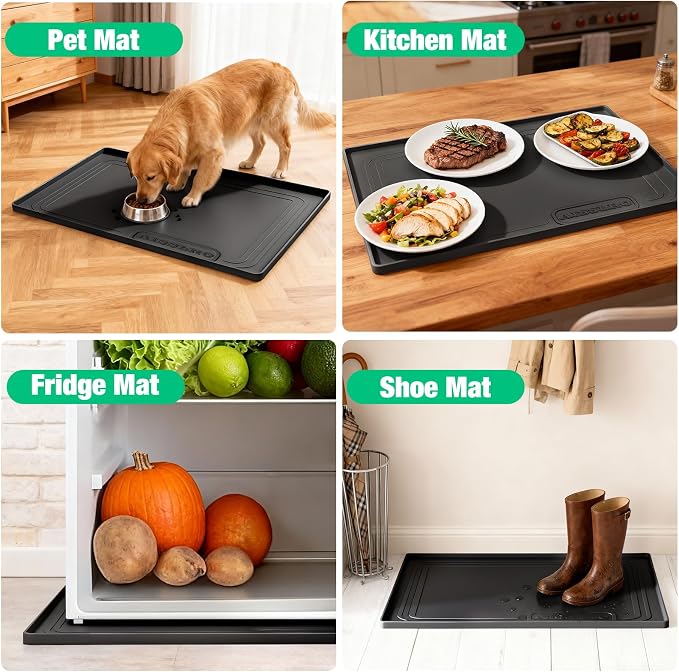 Aisslro Under Sink Mat 31" X 22", Waterproof Silicone Under Sink Mats for Kitchen, Anti-Leak Shelf Liner & Cabinet Protector with Raised Edge, [BPA Free] Bathroom Tray Home Organizer, Black