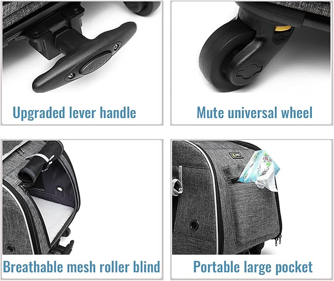 Pet Carrier with Wheels, Dog Rolling Travel Carrier Cat Carrier,Soft Sided,Small Dog and Cat Carrying Bag with Telescopic Walking Handle for Cats Dogs Rabbits Kittens Puppies