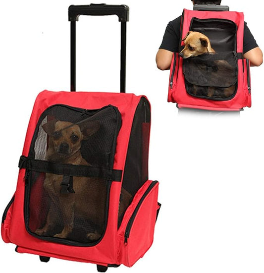 Pet Carrier Backpack with Removable Wheels, Pet Travel Rolling Backpack,Strong Breathable Mesh Panels, Airline Approved for Small Dogs and Cats for Hiking Carrying Walking Outdoor Bag