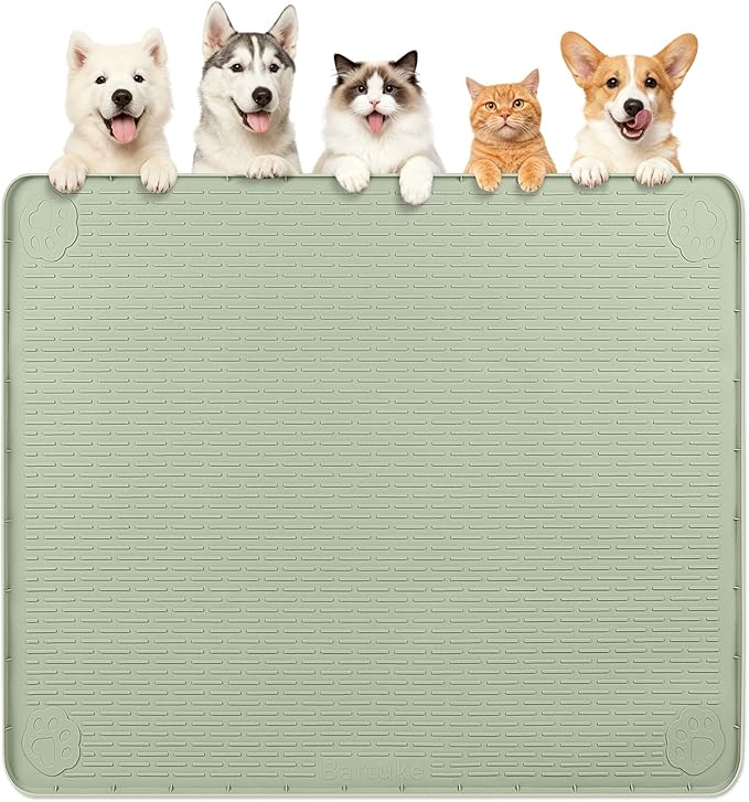 Dog Food Mat, Extra Large 40" x 40" Silicone Pet Feeding Mat with Raised Edge Pet Placemat for Small, Medium, and Large Pets Non-Slip, Easy to Clean (Green)