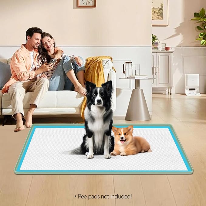 Pee Pad Holder for Dogs, 51" x 25.6" Silicone Pee Tray Mat Leak-Proof, High Edge, No Spill Pet Pad Holder for Puppy, Cat, Rabbit, Training Pads for Floor Protection, No Pee Pads (Green)