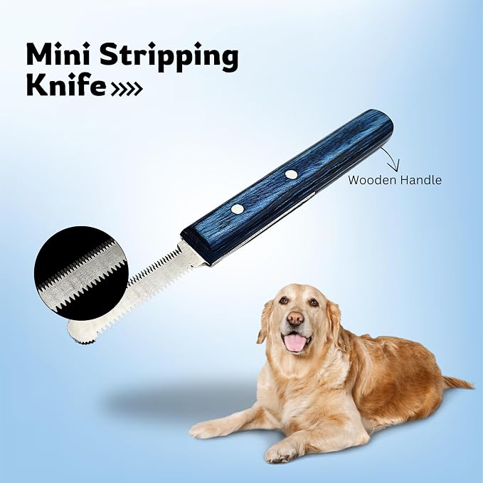 Professional Dog Grooming Stripping Knife Kit – 6-Piece Pet Grooming Tool Set with Stainless Steel Blades & Wooden Handles for Undercoat Removal, Deshedding, Coat Thinning Natural (Blue)