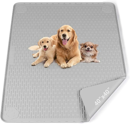 Pee Pads for Dogs, 40" x 40" Extra Large Reusable Silicone Mat, Washable Puppy Training Pads for Potty Training, Non-Slip, Leak-Proof, Indoor Floor Protection (Light Grey)