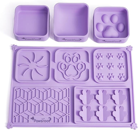 Extra Large Dog Lick Mat & Slow Feeder Bowl Set - XXL Silicone Enrichment Tray for Large Breeds - 2-in-1 Calming Puzzle Toy with 3 Removable Bowls (Heather Purple)