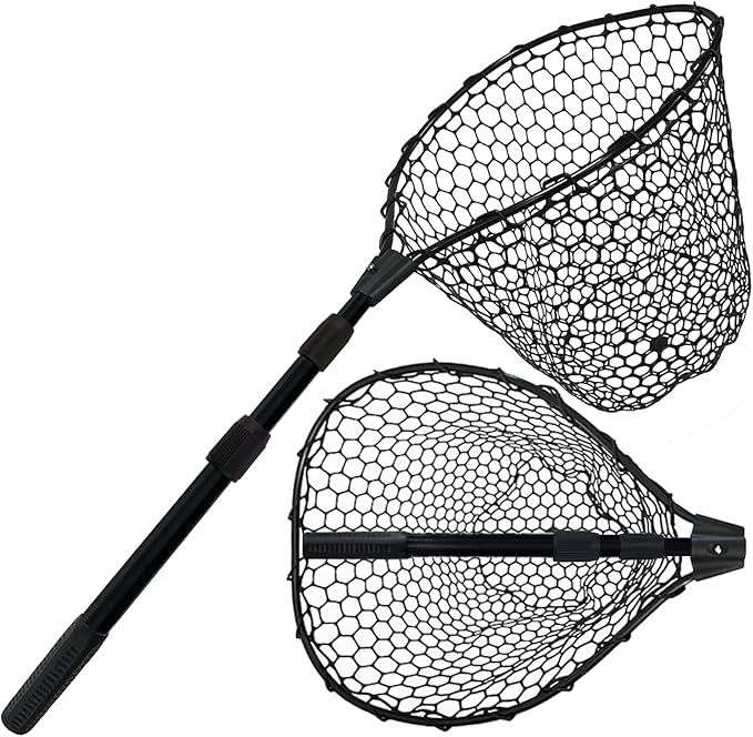 Telescoping Rubber Fishing Net with Handle 64"/46“ Long Silicone Large Fish Landing Net Kayak/Fishpond/Saltwater Extendable Fishing Gear Accessories