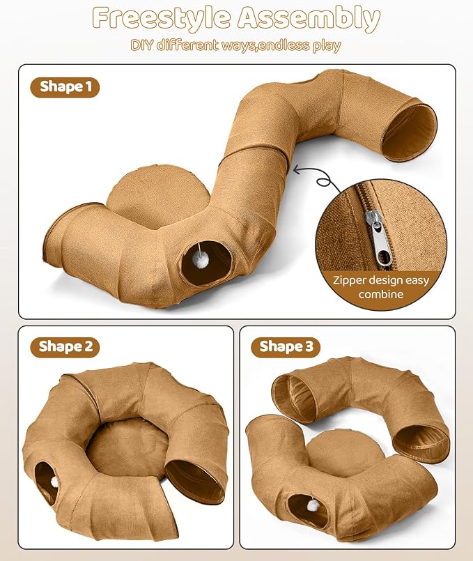 Odoland Cat Tunnels Bed for Indoor Cat with Interactive Cat Toys, Cat Tube with Washable Cushion for Small Large Cats, Round Pet Peekaboo Cave for Kitten, Adult Cats and Rabbit