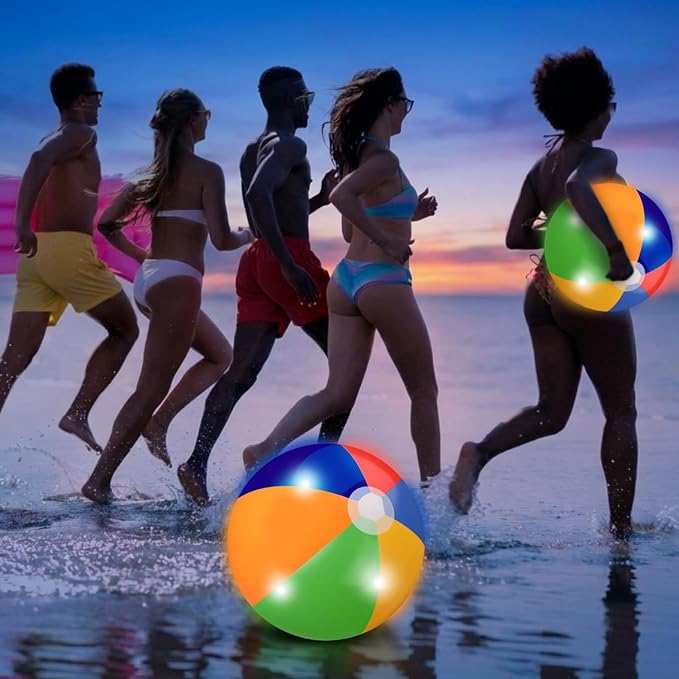 MiniInflat 4 Pcs Light up Beach Balls 16'' Jumbo Pool LED Balls Glow in the Dark Neon Giant Inflatable for Summer Hawaiian Tropical Theme Beach Party Decor Water Accessory (Multicolor)